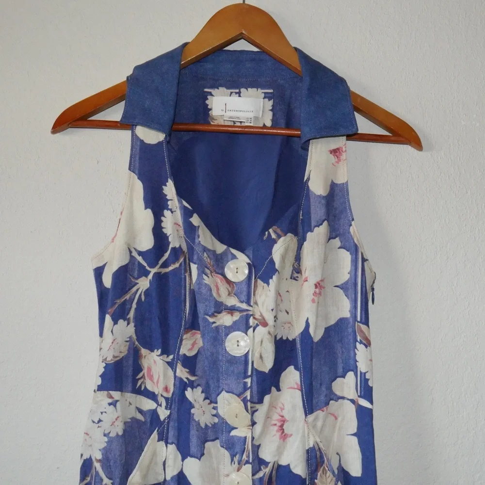 by Anthropologie Camellia Collared Dress in Blue Motif size 6 - Picture 10 of 12